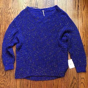 FREE PEOPLE Women’s Blue Neon Confetti Drop Shoulder Oversized Sweater Sz XS NWT